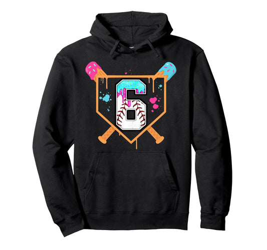Baseball 6Th Birthday Ice Cream Drip 6 Year Hoodie - Graphic Print Unisex - T-Shirt, Sweatshirt, Hoodie