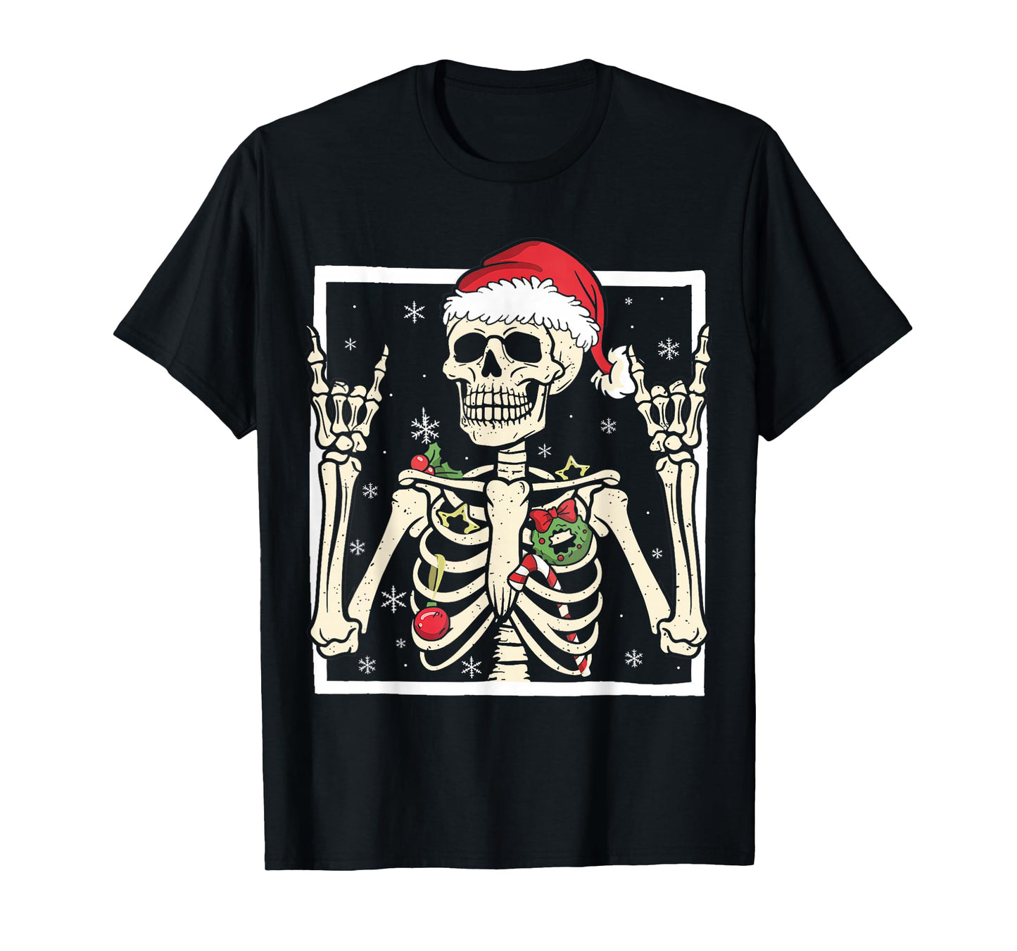 Rocker Skeleton Santa Hat Punk Rock T-Shirt - Trendy Graphic Men Women - T-Shirt, Sweatshirt, Hoodie