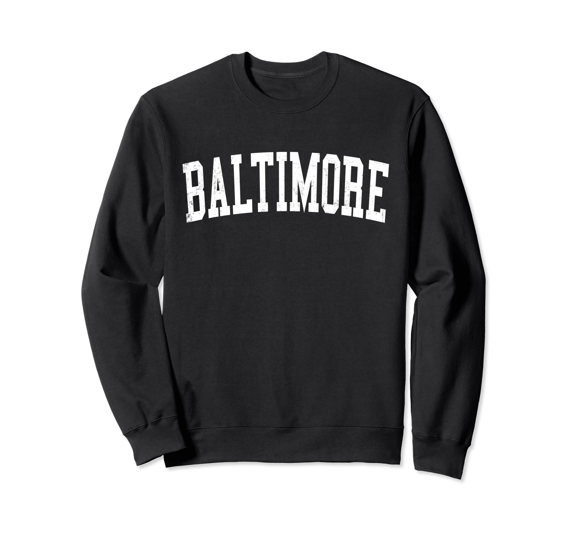 Baltimore Md Distressed White Varsity Sweatshirt - Aesthetic Graphic Unisex - T-Shirt, Sweatshirt, Hoodie