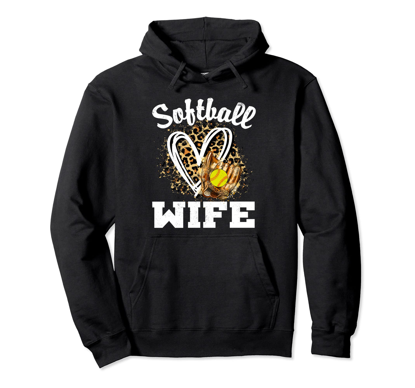 Softball Wife Leopard Heart Hoodie - Novelty Apparel Men Women - T-Shirt, Sweatshirt, Hoodie