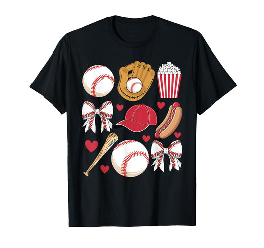 Baseball Coquette Bow Baseball Cheer T-Shirt - Custom Art Print for Adults - T-Shirt, Sweatshirt, Hoodie