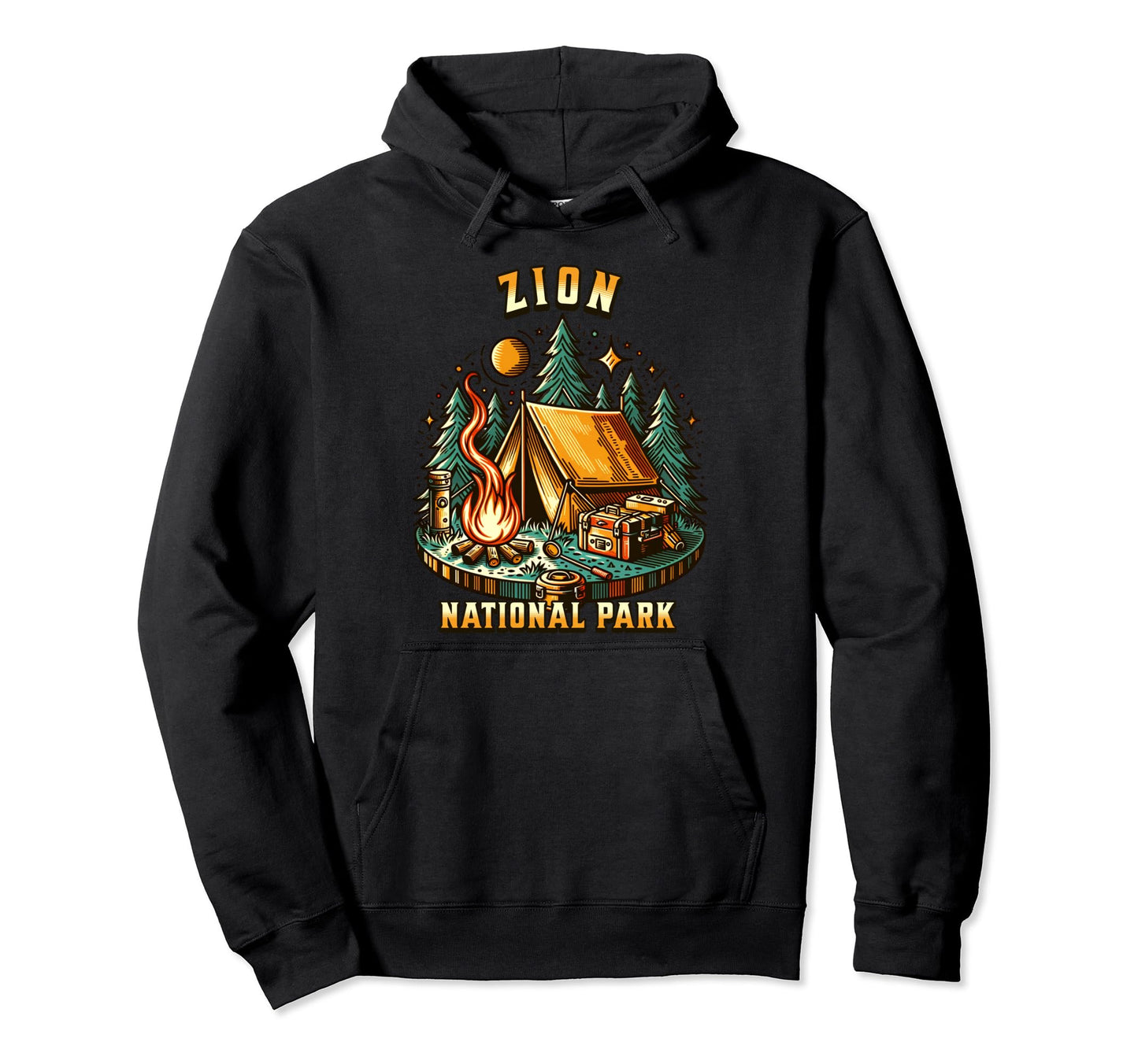 Camping Forest Tent Campfire Zion Hoodie - Custom Art Print Unisex - T-Shirt, Sweatshirt, Hoodie