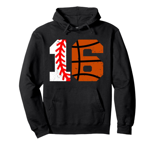 Baseball Basketball Number 16 Jersey Hoodie - Streetwear Style for Adults - T-Shirt, Sweatshirt, Hoodie