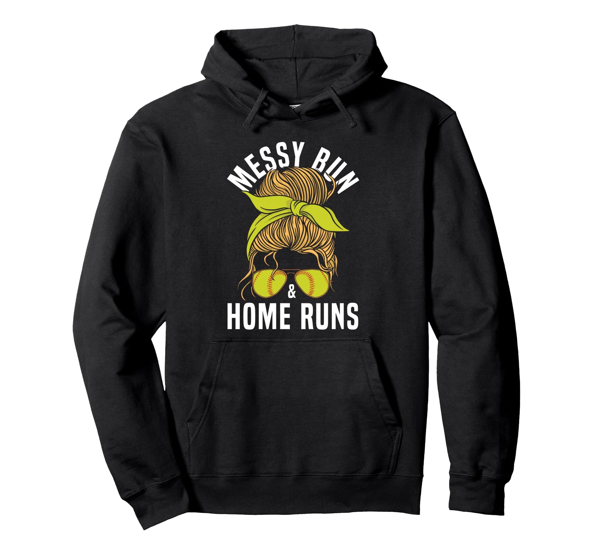 Softball Mom Messy Bun Home Runs Hoodie - Casual Everyday Wear for Adults - T-Shirt, Sweatshirt, Hoodie
