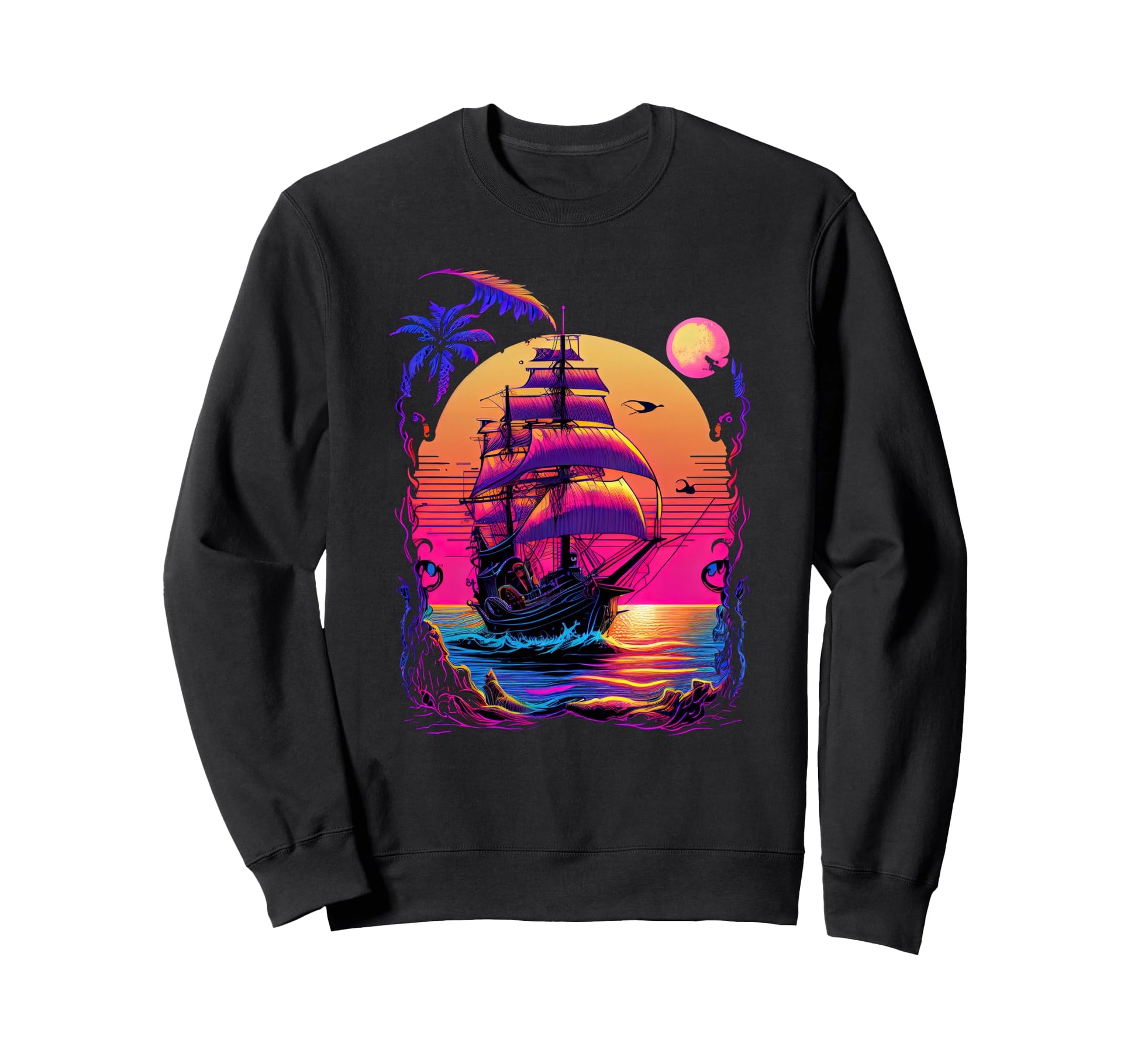 Synthwave Retrowave Pirate Ship Sweatshirt - Custom Art Print Unisex - T-Shirt, Sweatshirt, Hoodie