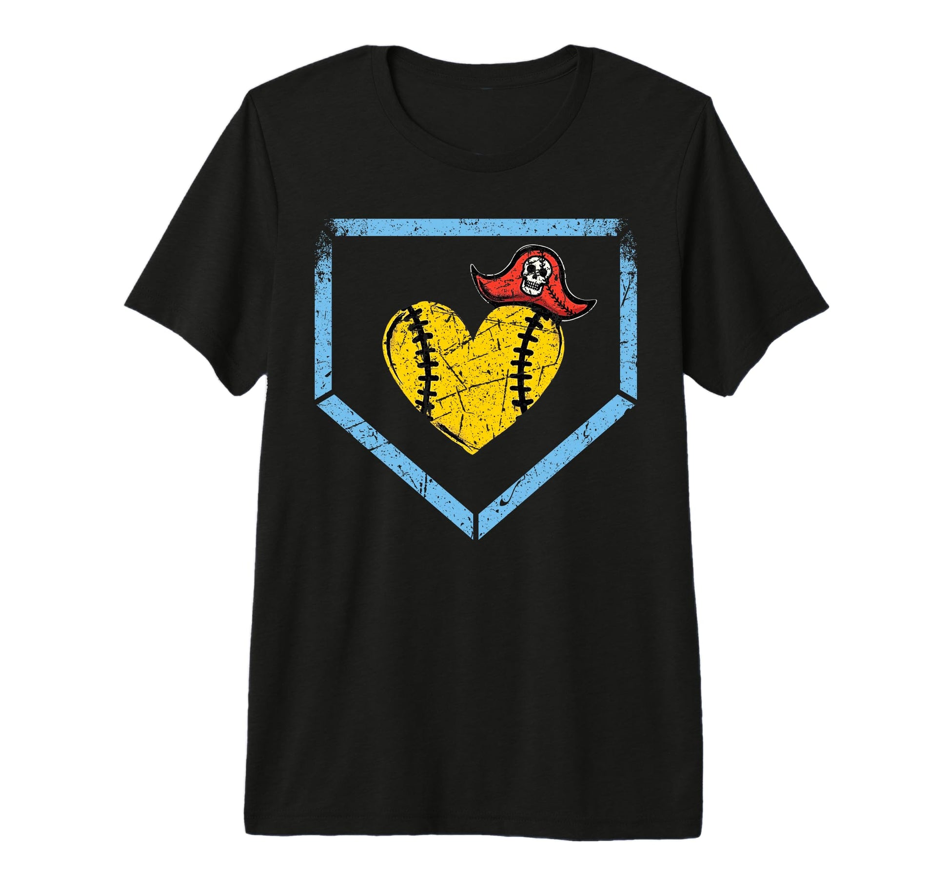 Baseball Home Plate Pirate Baseball Heart T-Shirt - Unique Graphic Unisex - T-Shirt, Sweatshirt, Hoodie