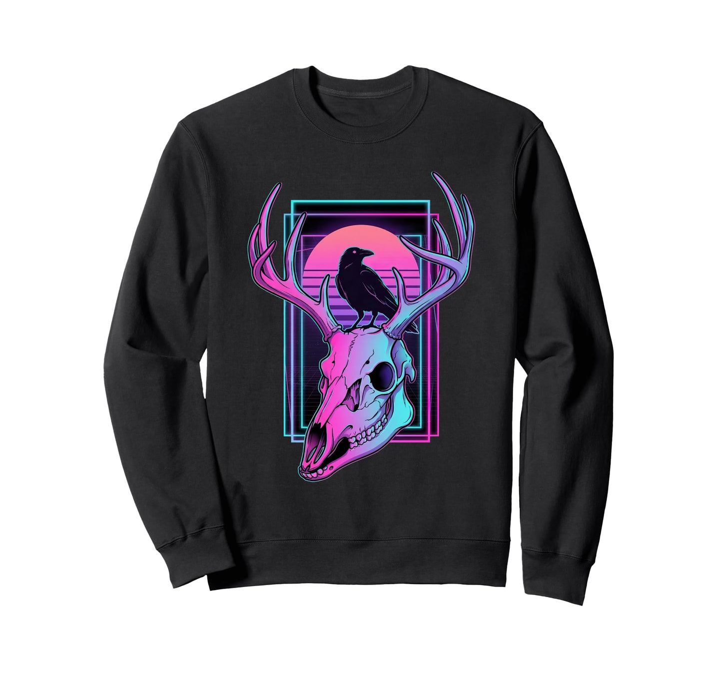 Vaporwave Deer Skull Raven Sweatshirt - Casual Everyday Wear Unisex - T-Shirt, Sweatshirt, Hoodie
