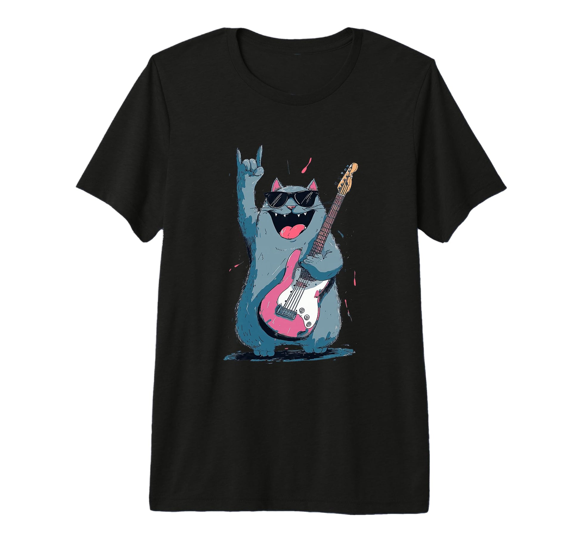 Cat Rock Music Guitarist Funny Music T-Shirt - Minimalist Print Unisex - T-Shirt, Sweatshirt, Hoodie
