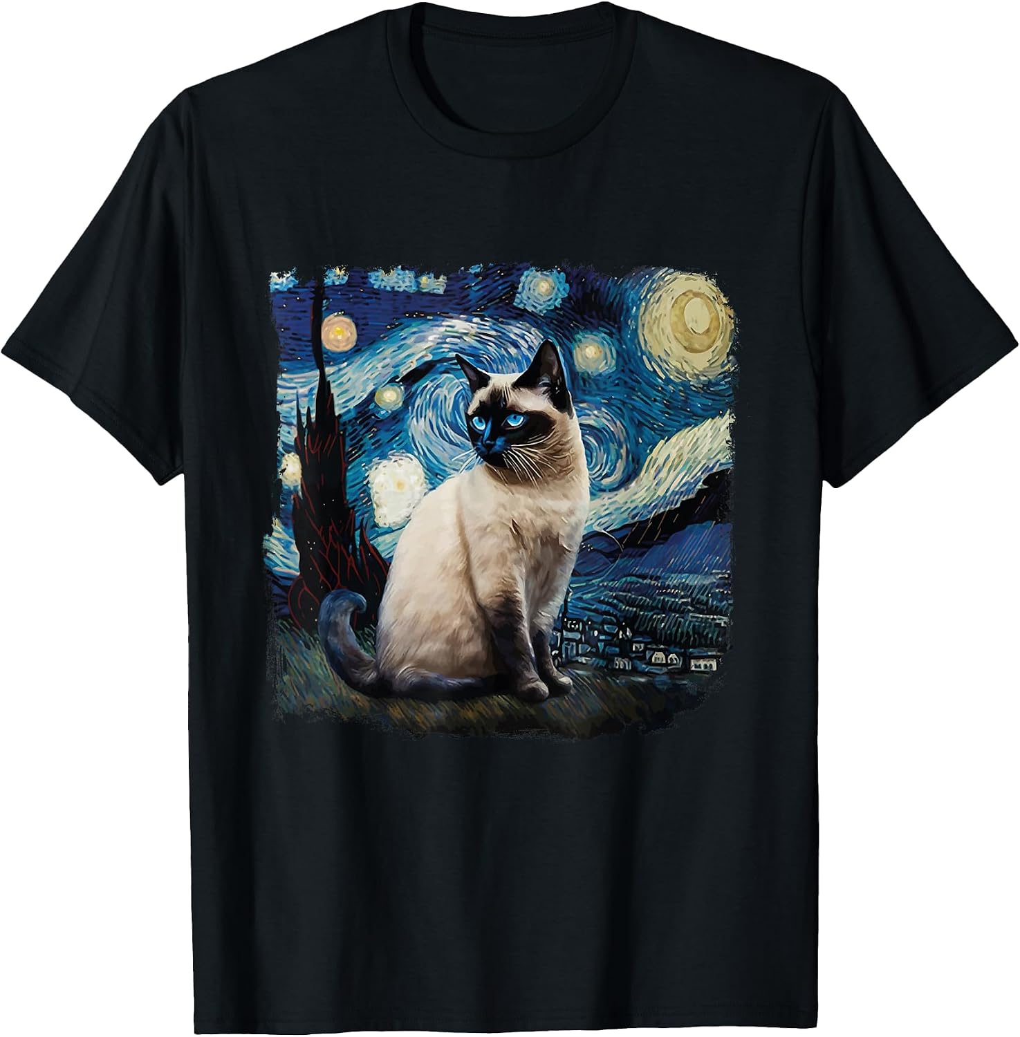 Cute Van Gogh Starry Night Cat Siamese Lover Funny - Adult & Kids T-Shirts, Sweatshirts & Hoodies apparel design preview 1