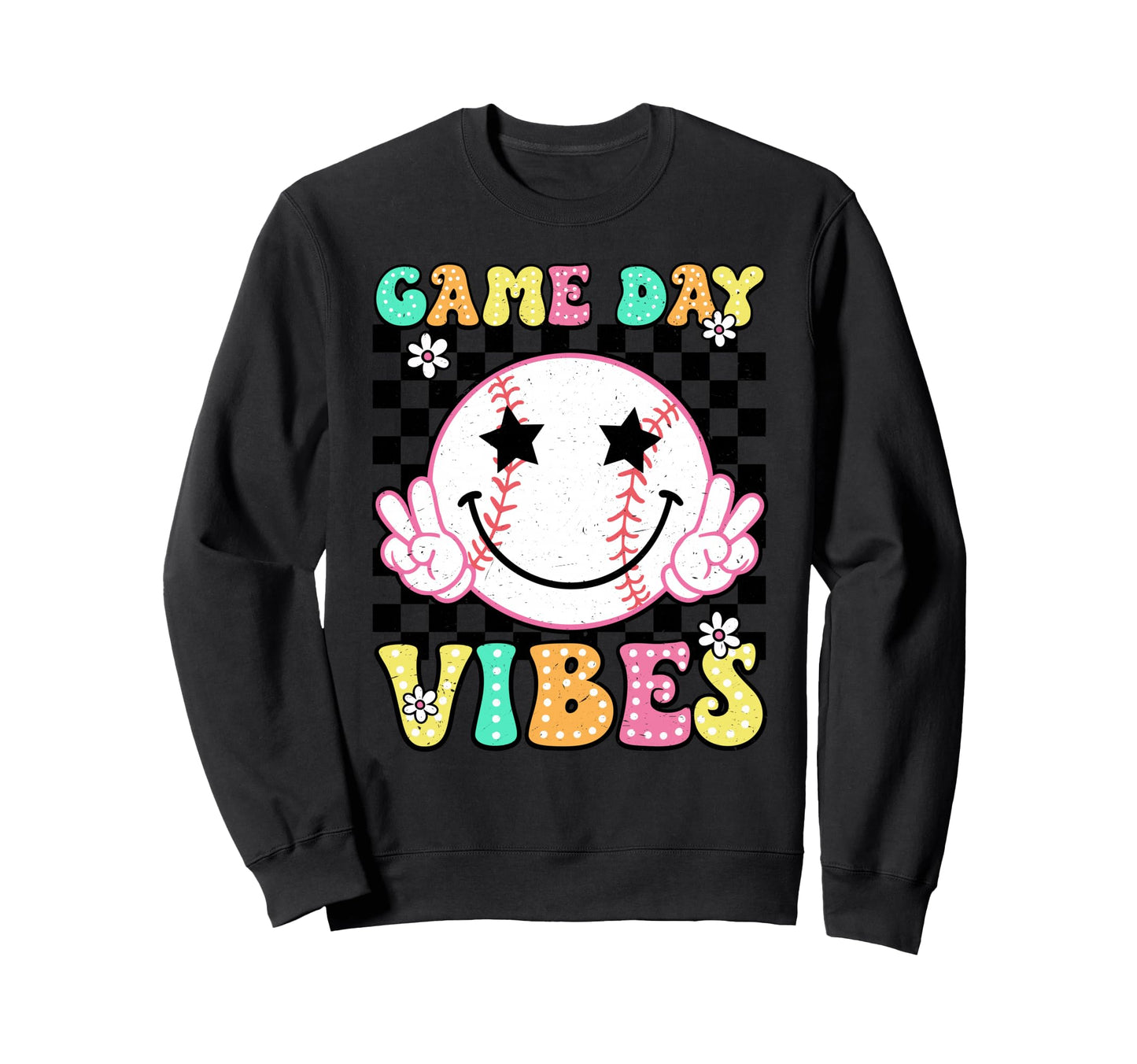 Game Day Vibes Baseball Groovy Sweatshirt - Casual Everyday Wear Men Women - T-Shirt, Sweatshirt, Hoodie