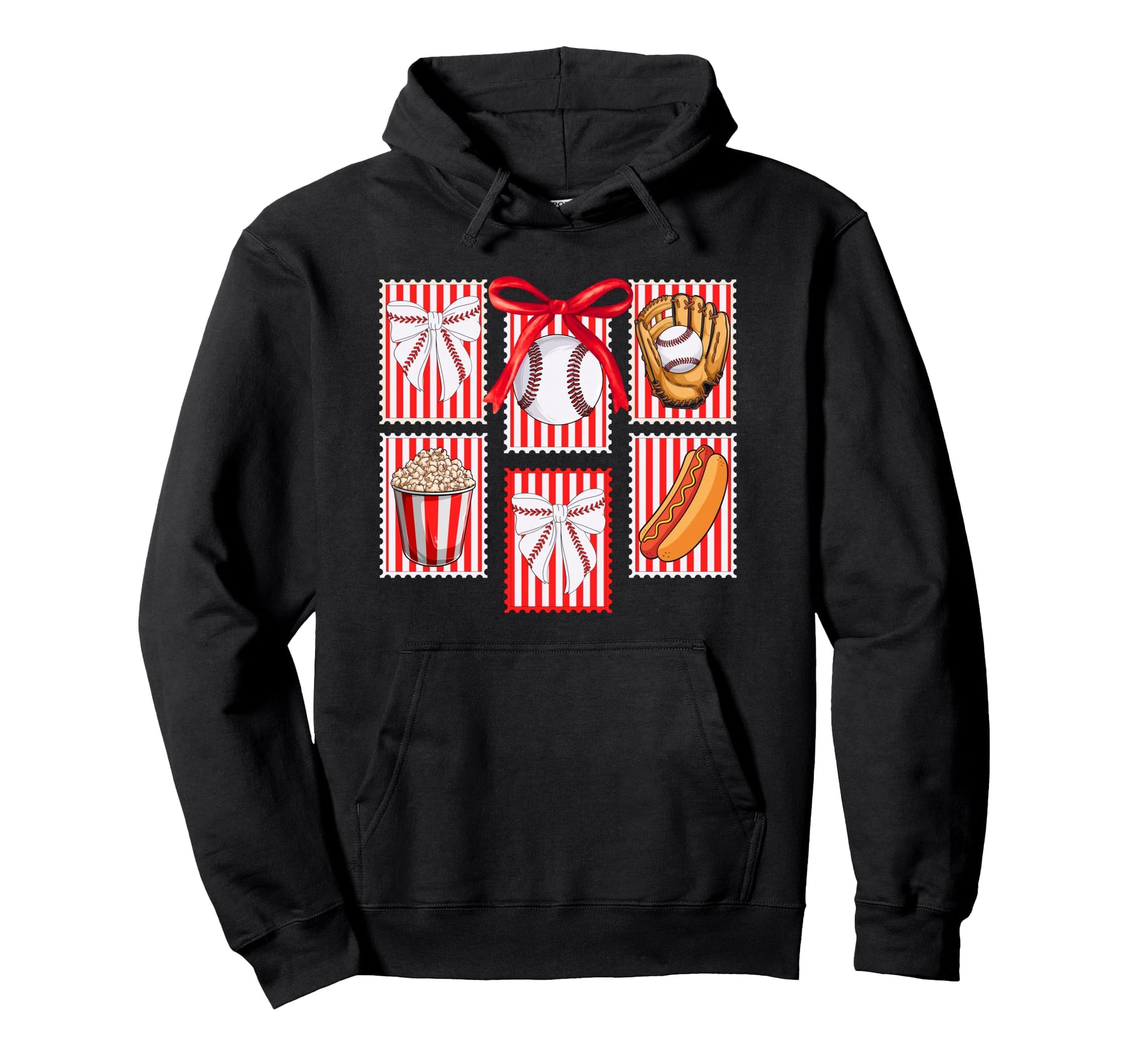 Baseball Stamps Coquette Bow Baseball Hoodie - Streetwear Style Unisex - T-Shirt, Sweatshirt, Hoodie