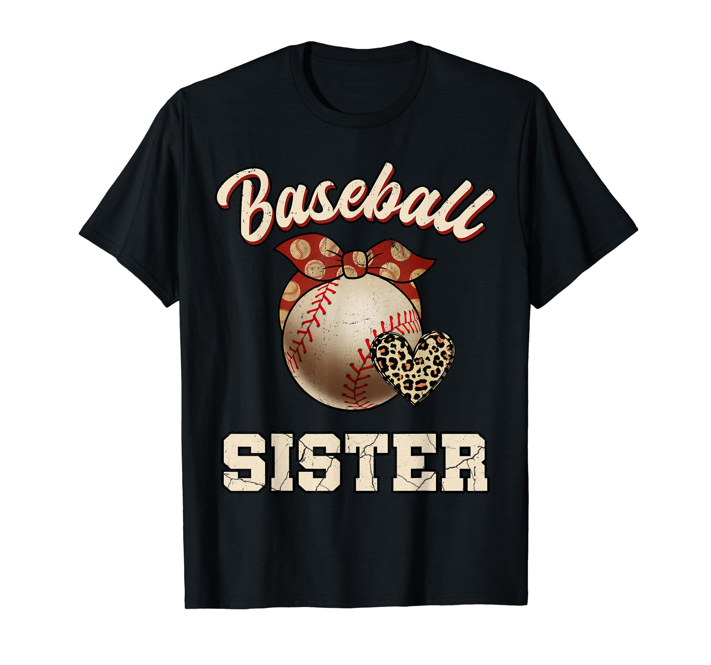 Baseball Sister Bandana Leopard Heart Fans T-Shirt - Novelty Apparel Unisex - T-Shirt, Sweatshirt, Hoodie