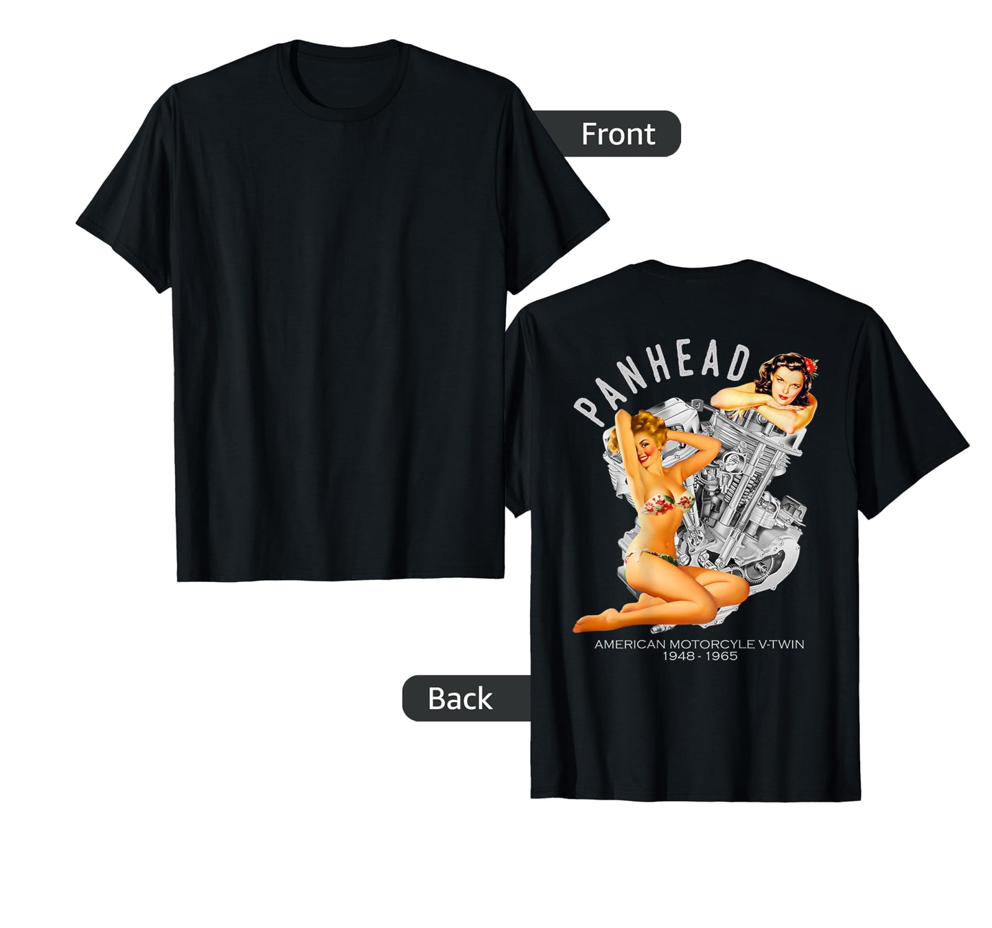 Hd Panhead Pinup V Twin Engine Motorcycle T-Shirt - Novelty Apparel Unisex - T-Shirt, Sweatshirt, Hoodie