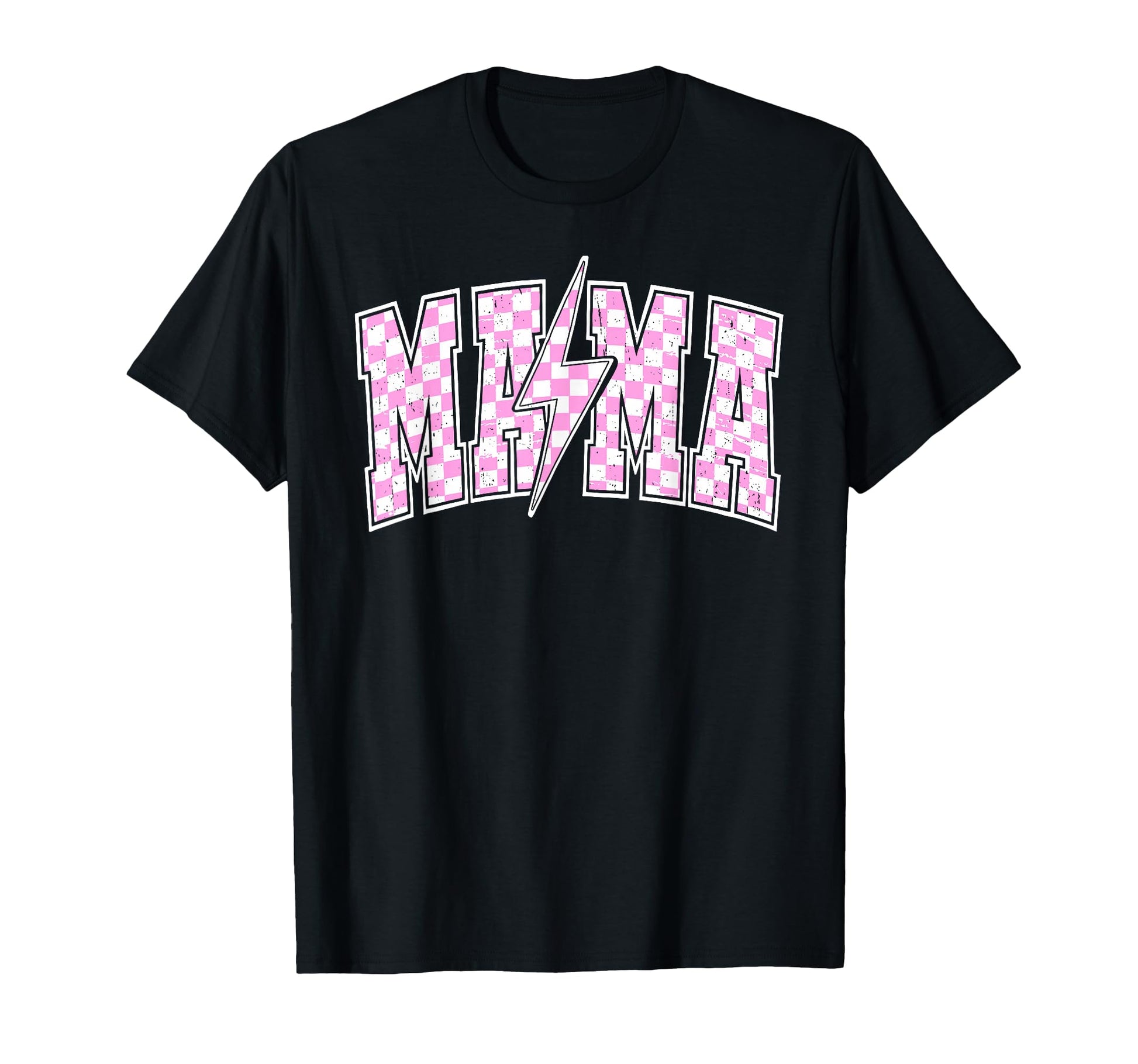 Mama Lightning Bolt Checkered Varsity T-Shirt - Unique Graphic Men Women - T-Shirt, Sweatshirt, Hoodie
