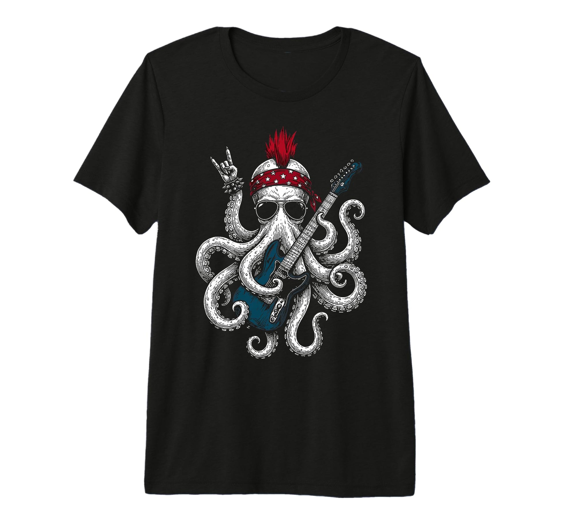 Funny Octopus Playing Guitar Usa Patriotic T-Shirt - Trendy Graphic Unisex - T-Shirt, Sweatshirt, Hoodie