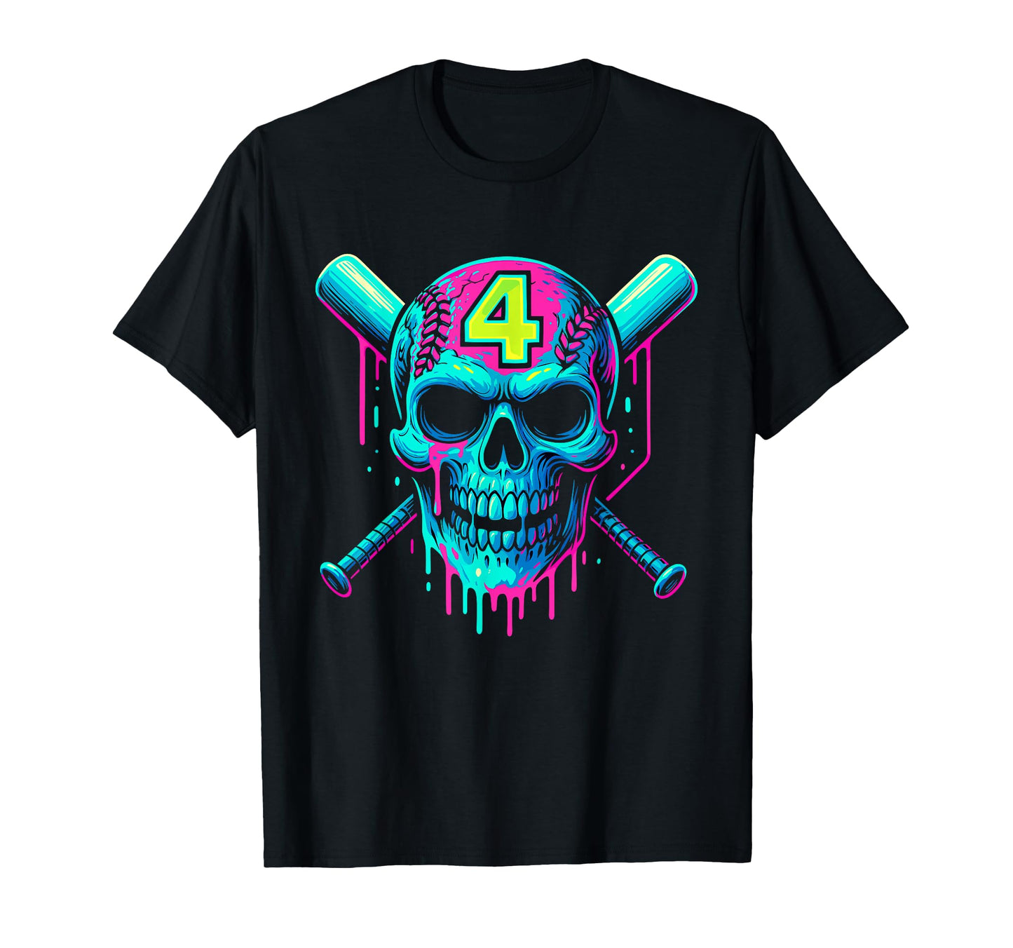 Baseball Skull Drip 4Th Birthday 4 Year T-Shirt - Streetwear Style Unisex - T-Shirt, Sweatshirt, Hoodie