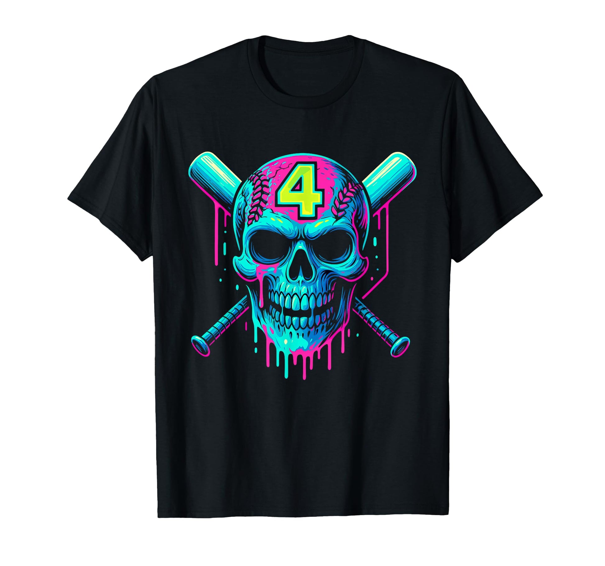 Baseball Skull Drip 4Th Birthday 4 Year T-Shirt - Streetwear Style Unisex - T-Shirt, Sweatshirt, Hoodie