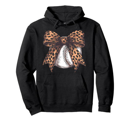 Baseball Leopard Coquette Bow Hoodie - Casual Everyday Wear Men Women - T-Shirt, Sweatshirt, Hoodie