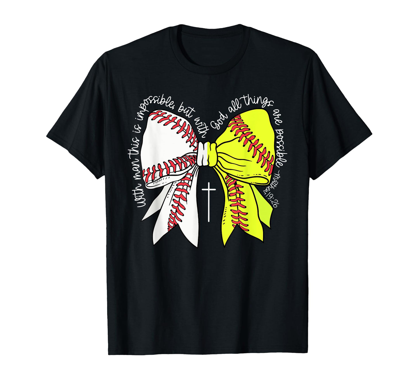 Softball Baseball Bow Christian T-Shirt - Custom Art Print for Adults - T-Shirt, Sweatshirt, Hoodie