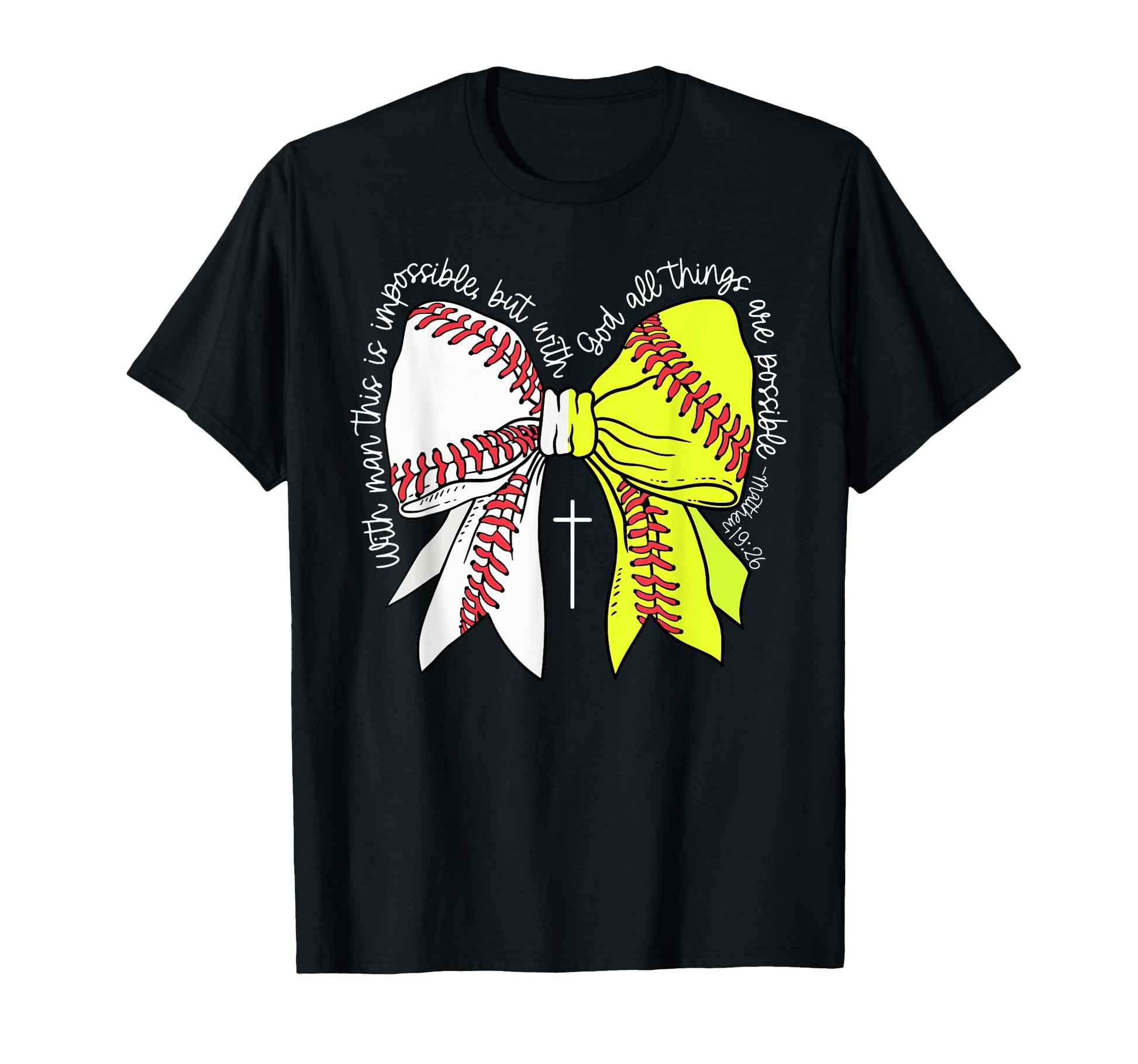 Softball Baseball Bow Christian T-Shirt - Custom Art Print for Adults - T-Shirt, Sweatshirt, Hoodie