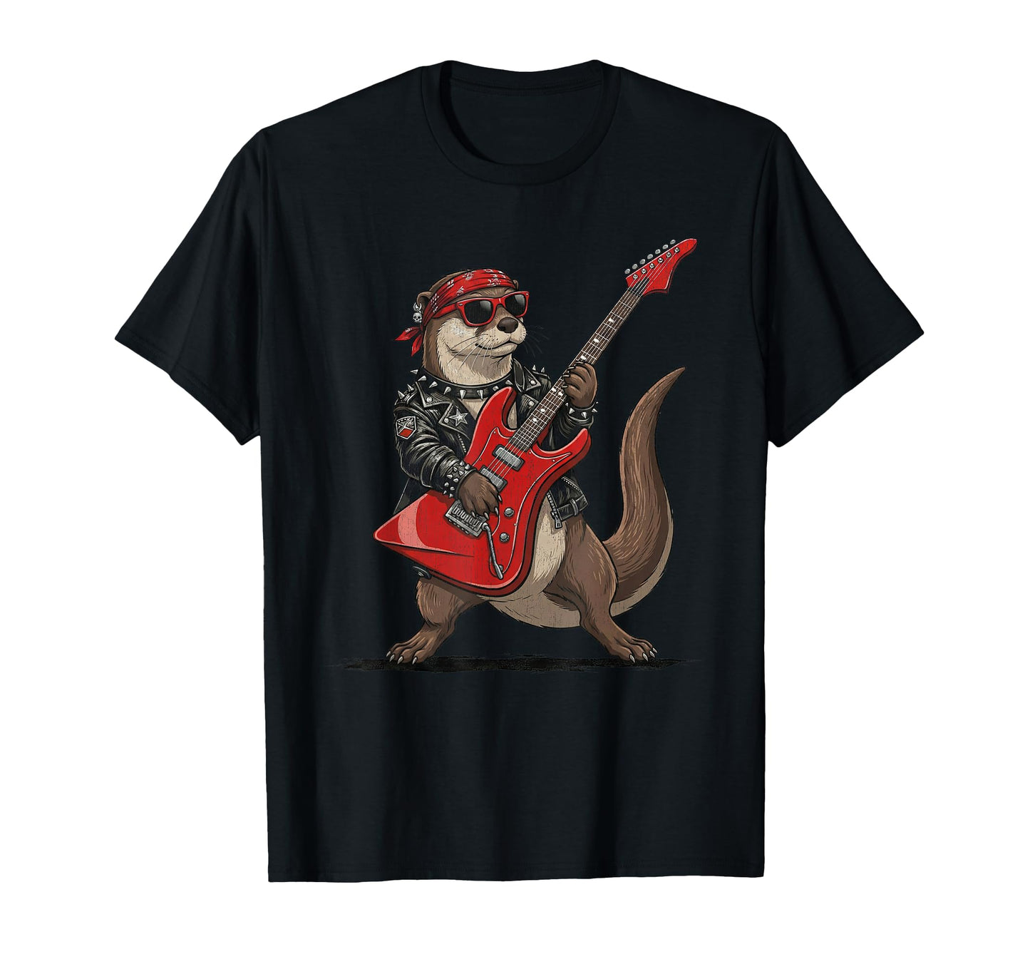 Funny Otter Playing Electric Guitar Rock T-Shirt - Novelty Apparel Unisex - T-Shirt, Sweatshirt, Hoodie