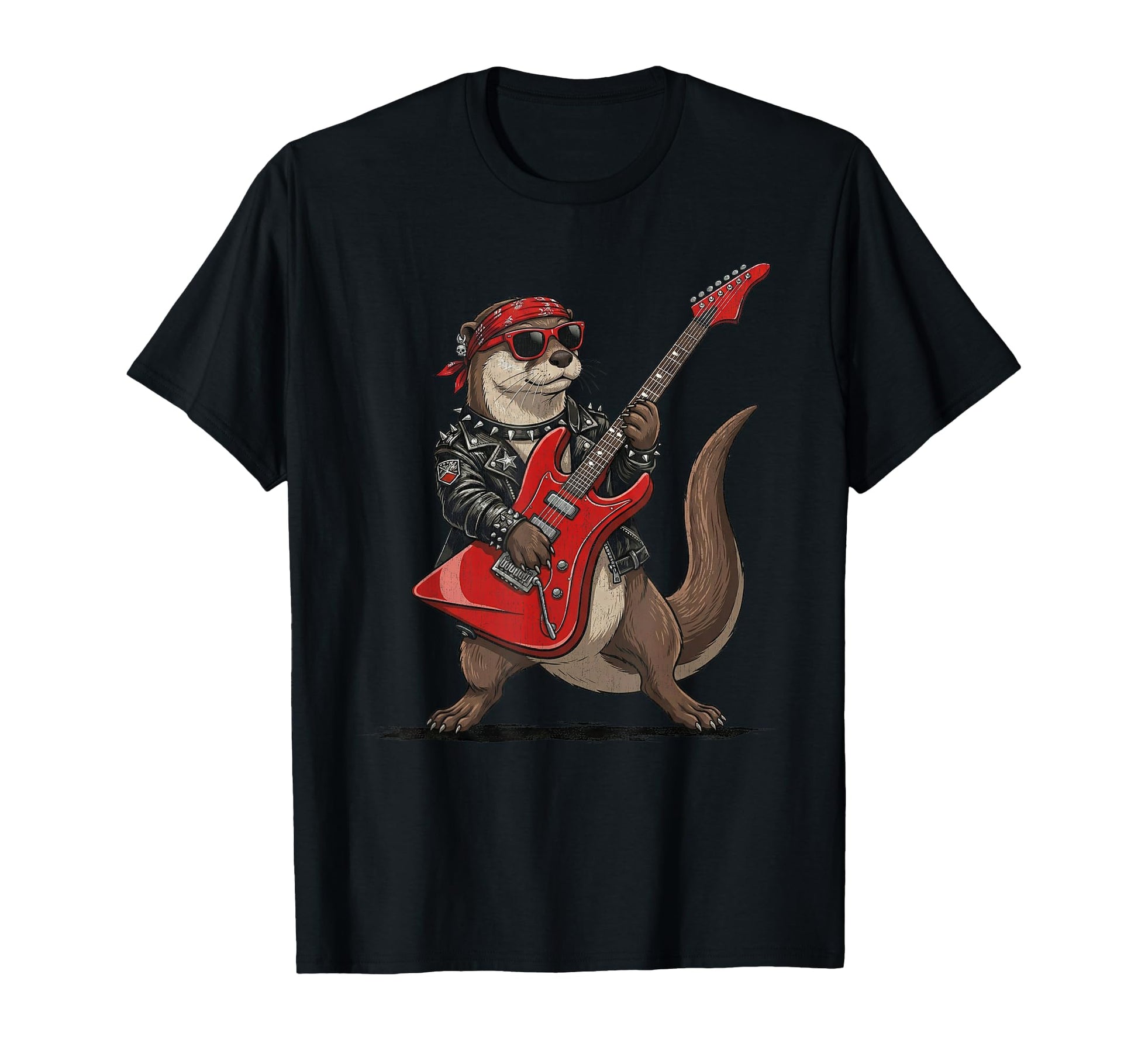 Funny Otter Playing Electric Guitar Rock T-Shirt - Novelty Apparel Unisex - T-Shirt, Sweatshirt, Hoodie