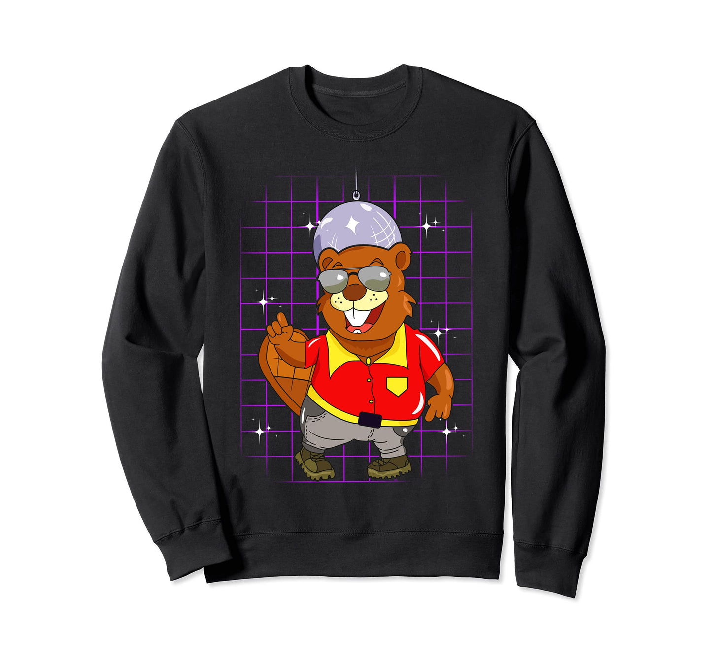 Synthwave Funny Disco Beaver 1980S Sweatshirt - Unique Graphic for Adults - T-Shirt, Sweatshirt, Hoodie