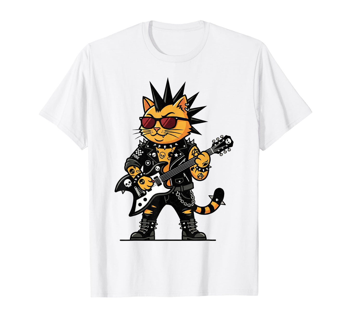 Punk Rock Cat Mohawk Guitar Emo Goth T-Shirt - Unique Graphic Men Women - T-Shirt, Sweatshirt, Hoodie