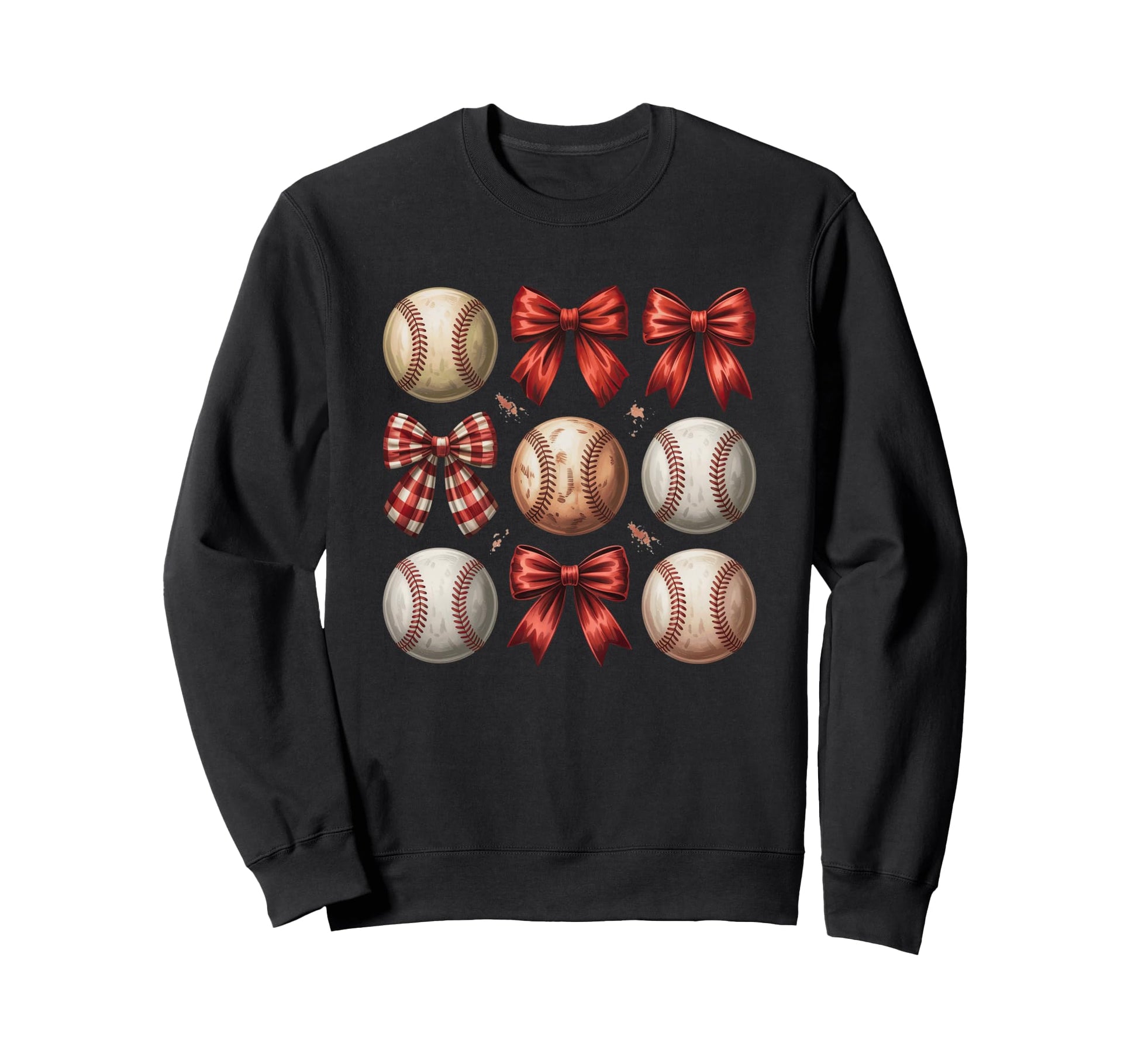 Playful Baseball Lover Red Bow And Ball Sweatshirt - Novelty Apparel Unisex - T-Shirt, Sweatshirt, Hoodie
