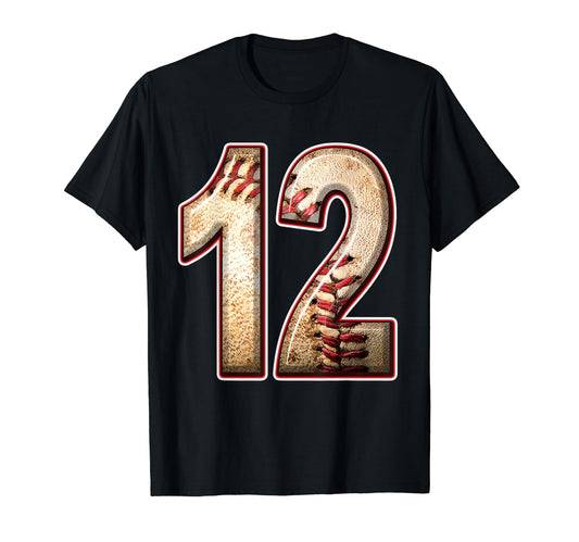 12 Years Old Baseball Player 12Th T-Shirt - Custom Art Print Unisex - T-Shirt, Sweatshirt, Hoodie