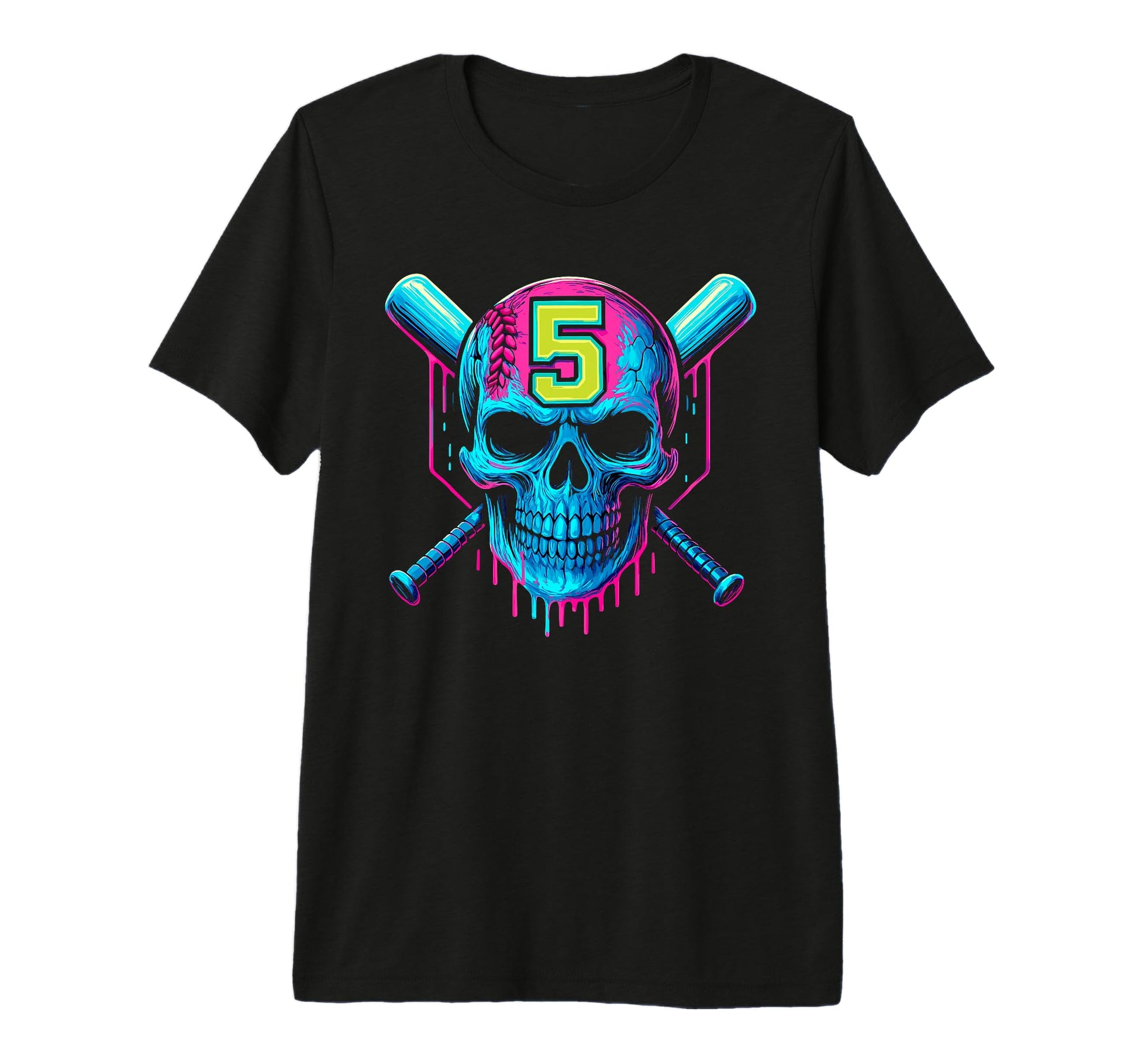 Baseball Skull Drip 5Th Birthday T-Shirt - Casual Everyday Wear for Adults - T-Shirt, Sweatshirt, Hoodie
