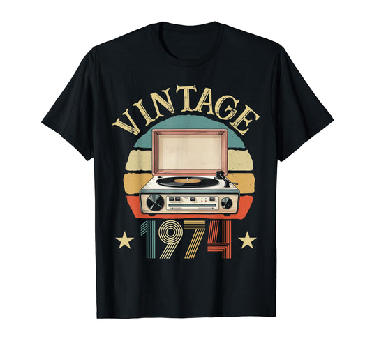 1974 Born 1974 Sunset Vinyl Record T-Shirt - Fun Novelty Design Men Women - T-Shirt, Sweatshirt, Hoodie