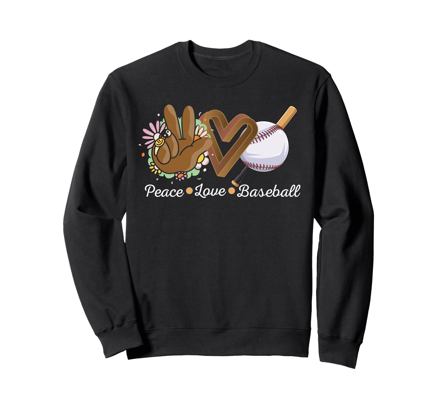 Peace Love Baseball Sweatshirt - Trendy Graphic for Adults - T-Shirt, Sweatshirt, Hoodie