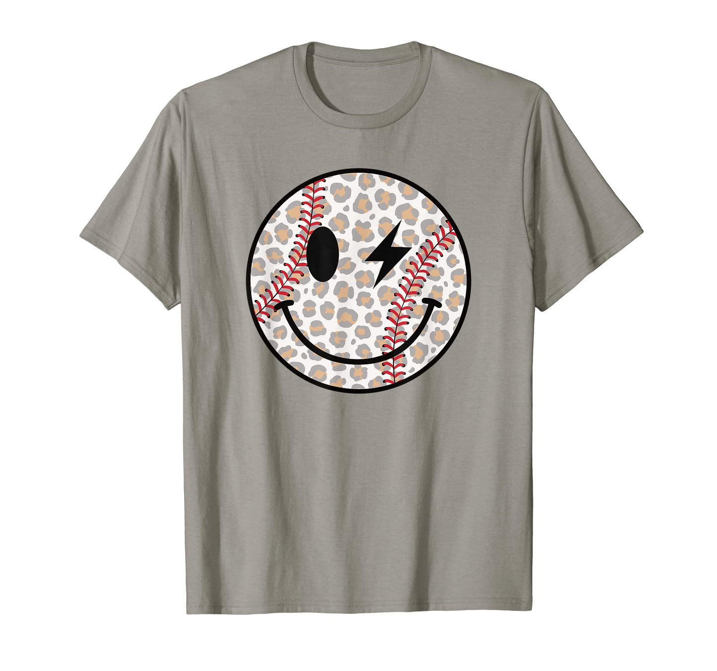 Baseball Happy Face Leopard Smile Face T-Shirt - Graphic Print for Adults - T-Shirt, Sweatshirt, Hoodie