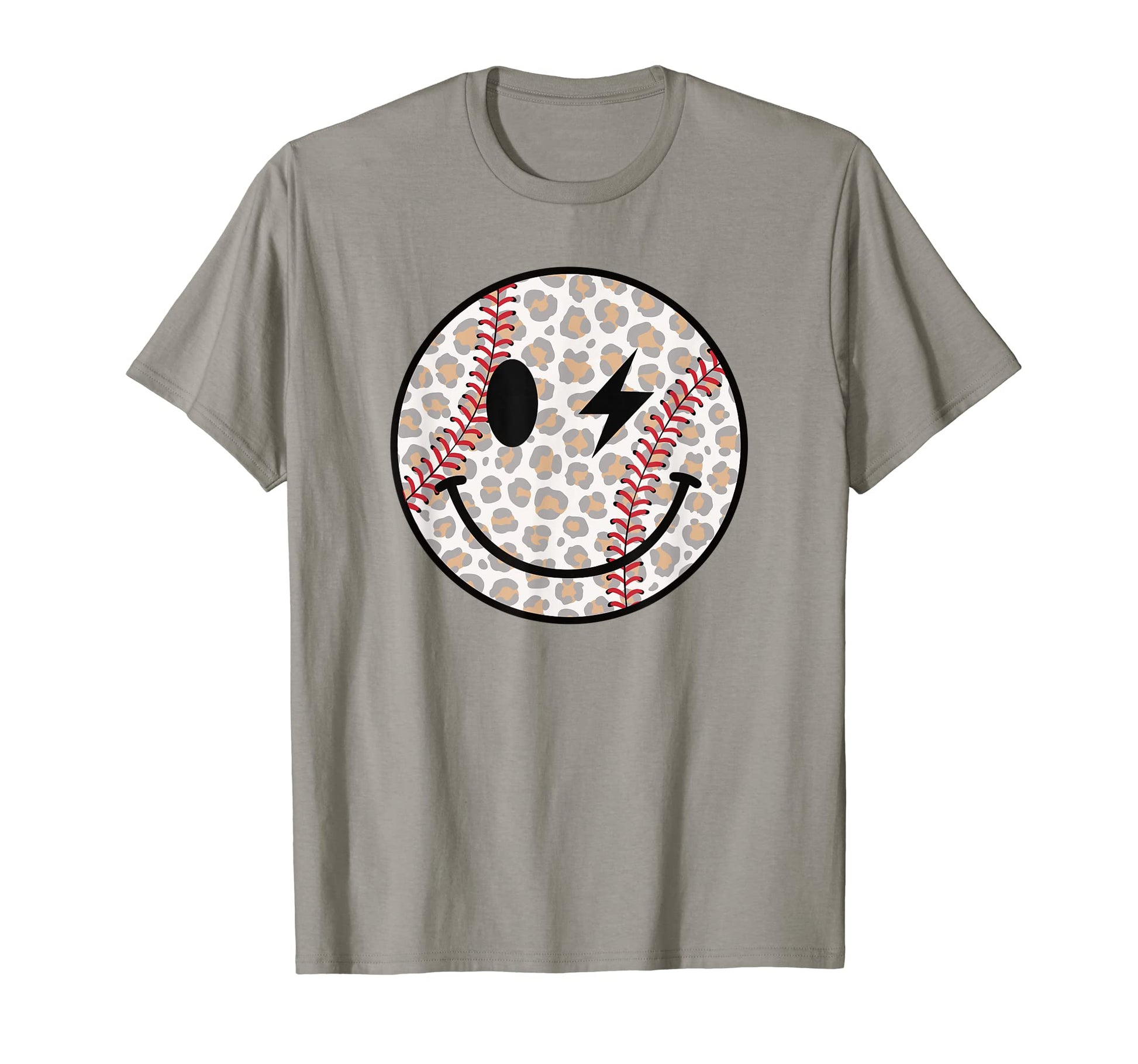 Baseball Happy Face Leopard Smile Face T-Shirt - Graphic Print for Adults - T-Shirt, Sweatshirt, Hoodie