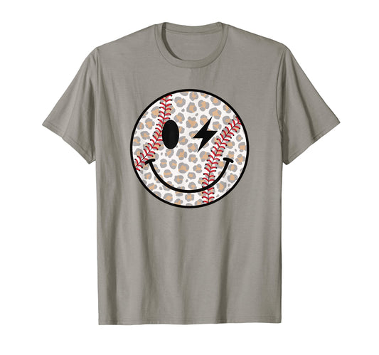 Baseball Happy Face Leopard Smile Face T-Shirt - Graphic Print for Adults - T-Shirt, Sweatshirt, Hoodie