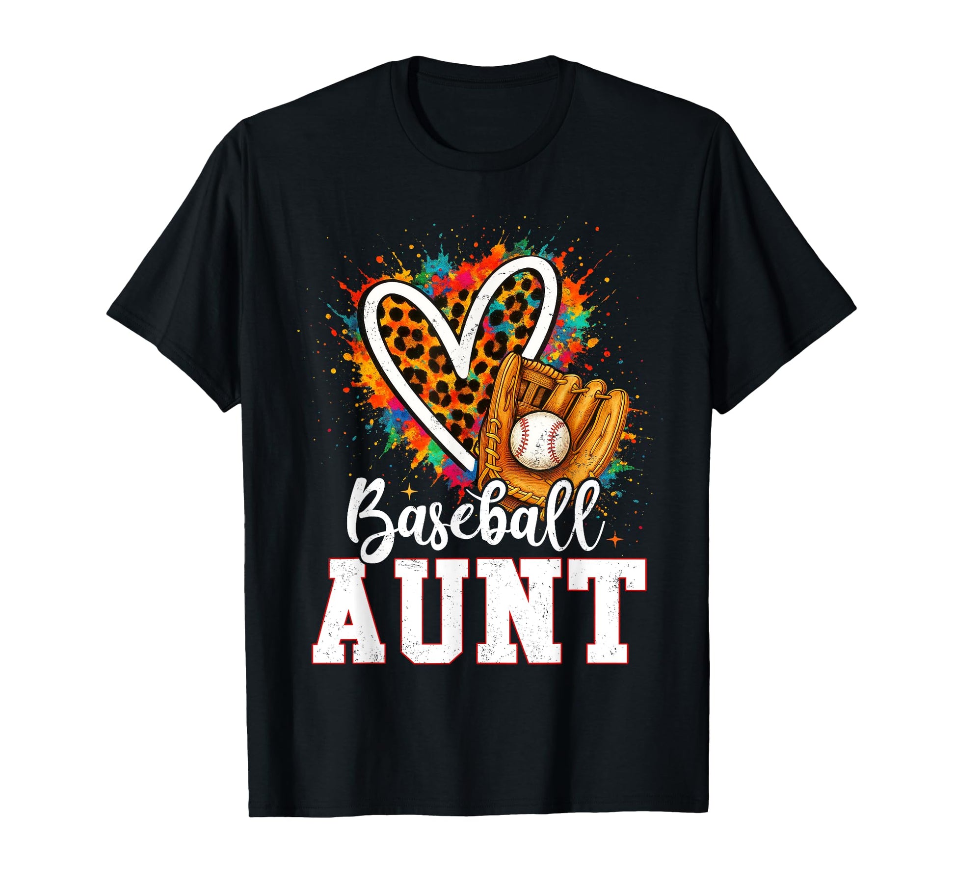 Baseball Aunt Leopard Heart Colorful T-Shirt - Graphic Print Men Women - T-Shirt, Sweatshirt, Hoodie