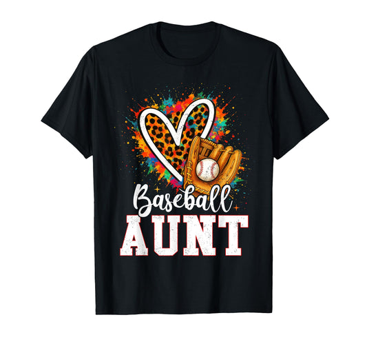 Baseball Aunt Leopard Heart Colorful T-Shirt - Graphic Print Men Women - T-Shirt, Sweatshirt, Hoodie