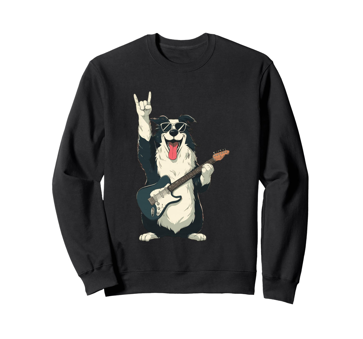 Funny Rock Dog Playing Guitar Animal Sweatshirt - Fun Novelty Design Unisex - T-Shirt, Sweatshirt, Hoodie