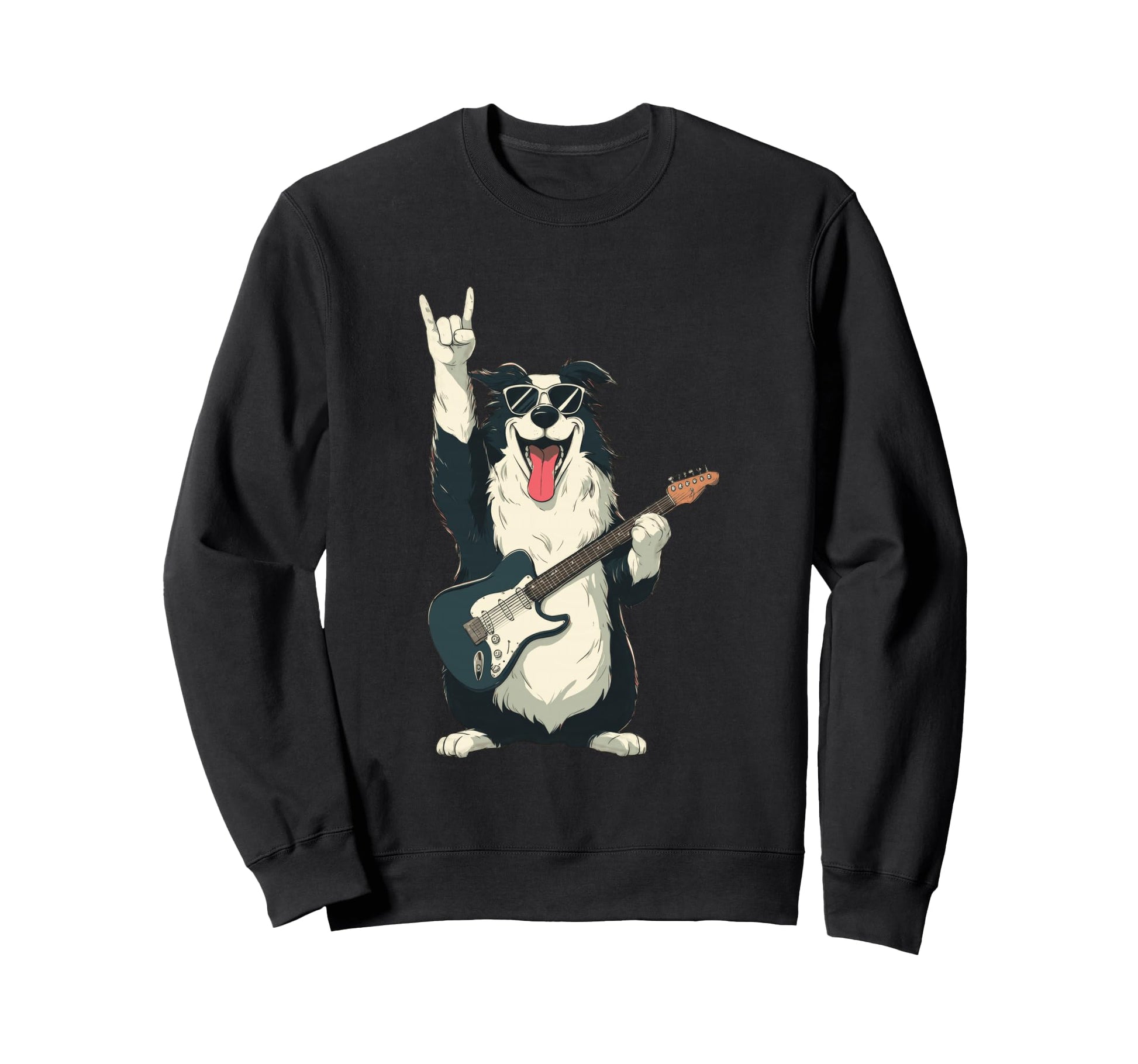 Funny Rock Dog Playing Guitar Animal Sweatshirt - Fun Novelty Design Unisex - T-Shirt, Sweatshirt, Hoodie
