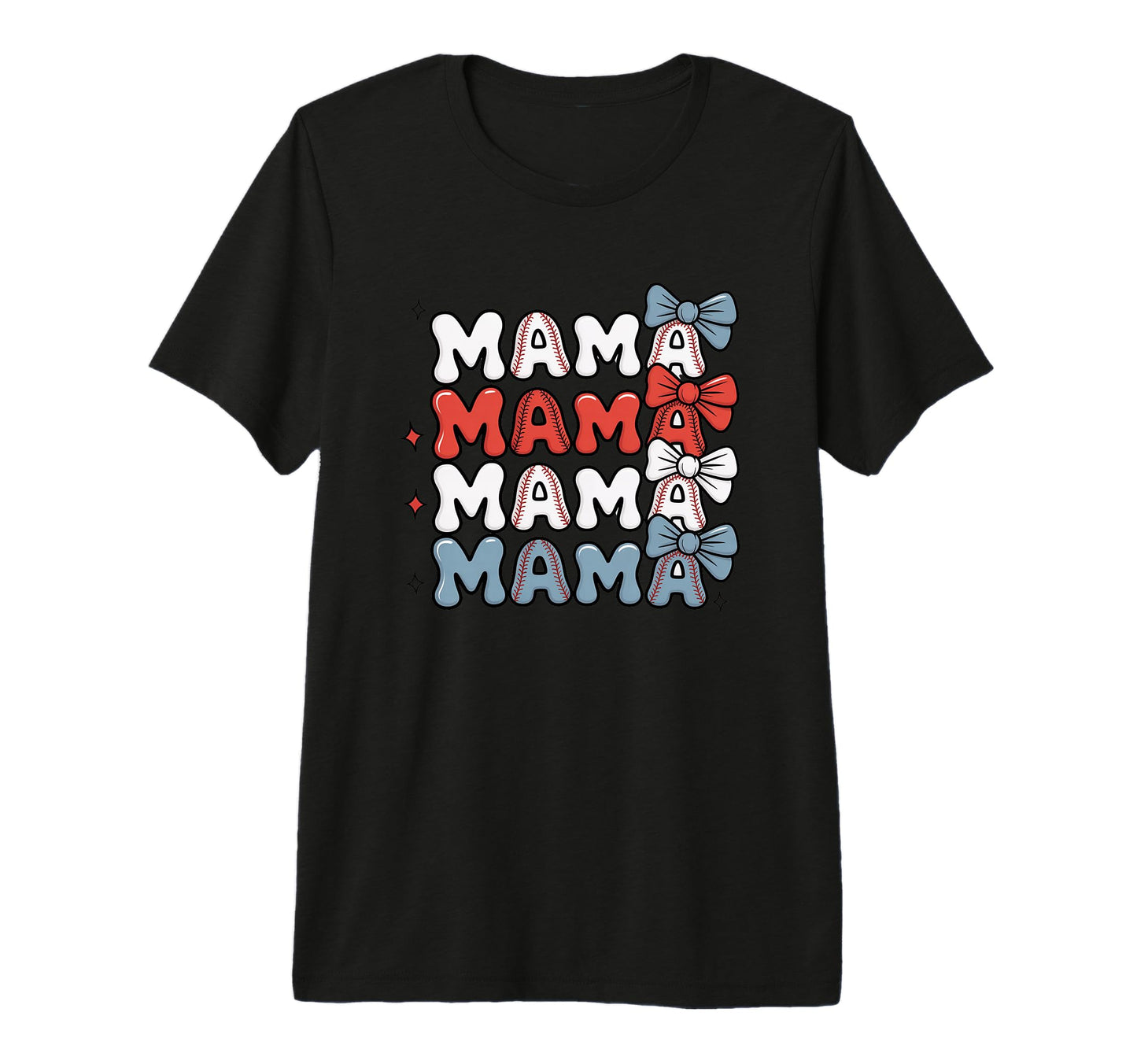 Mama Baseball Stitch Bow Mama Mama T-Shirt - Custom Art Print for Adults - T-Shirt, Sweatshirt, Hoodie
