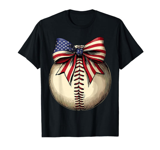 American Baseball Coquette Bow Patriotic T-Shirt - Trendy Graphic Unisex - T-Shirt, Sweatshirt, Hoodie