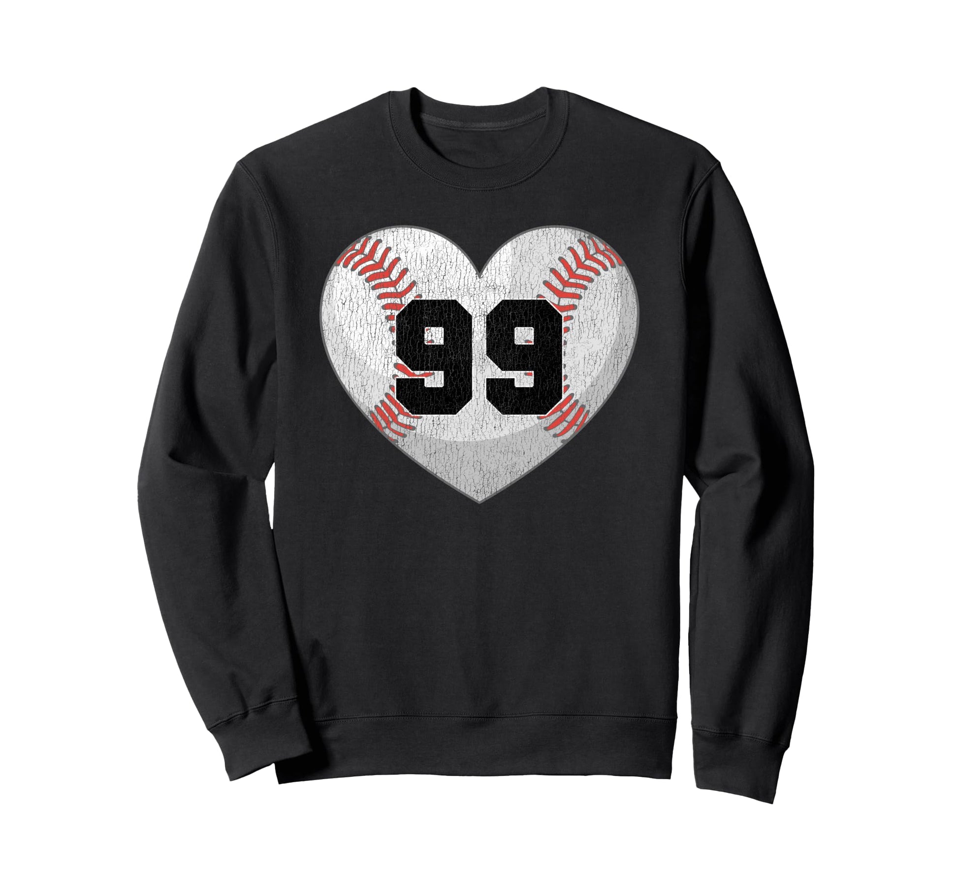 Baseball Number 99 Distressed Heart Sweatshirt - Novelty Apparel Men Women - T-Shirt, Sweatshirt, Hoodie