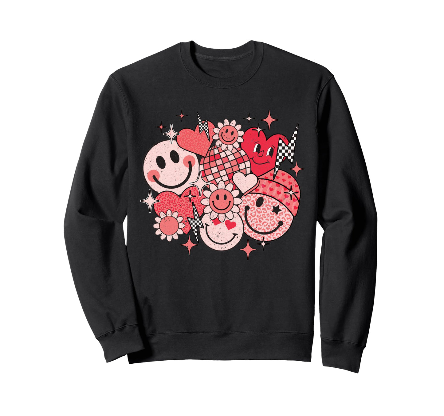 70S Happy Face Leopard Disco Sweatshirt - Casual Everyday Wear Men Women - T-Shirt, Sweatshirt, Hoodie
