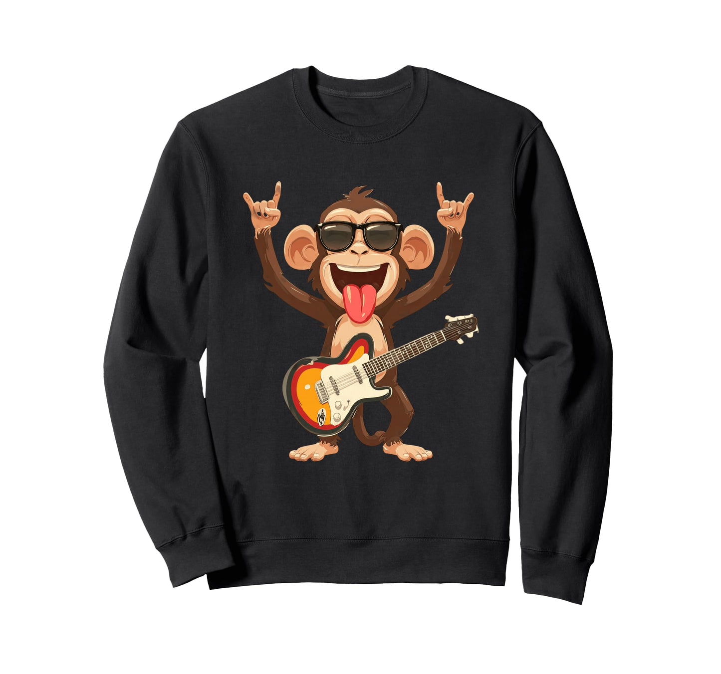 Funny Rock Monkey Guitarist Sweatshirt - Fun Novelty Design Men Women - T-Shirt, Sweatshirt, Hoodie