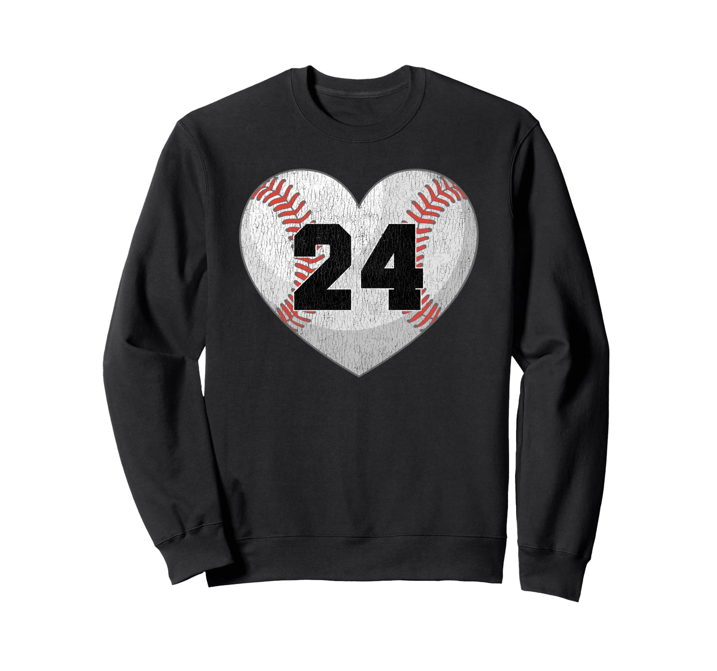 Baseball Number 24 Distressed Heart Sweatshirt - Aesthetic Graphic Unisex - T-Shirt, Sweatshirt, Hoodie