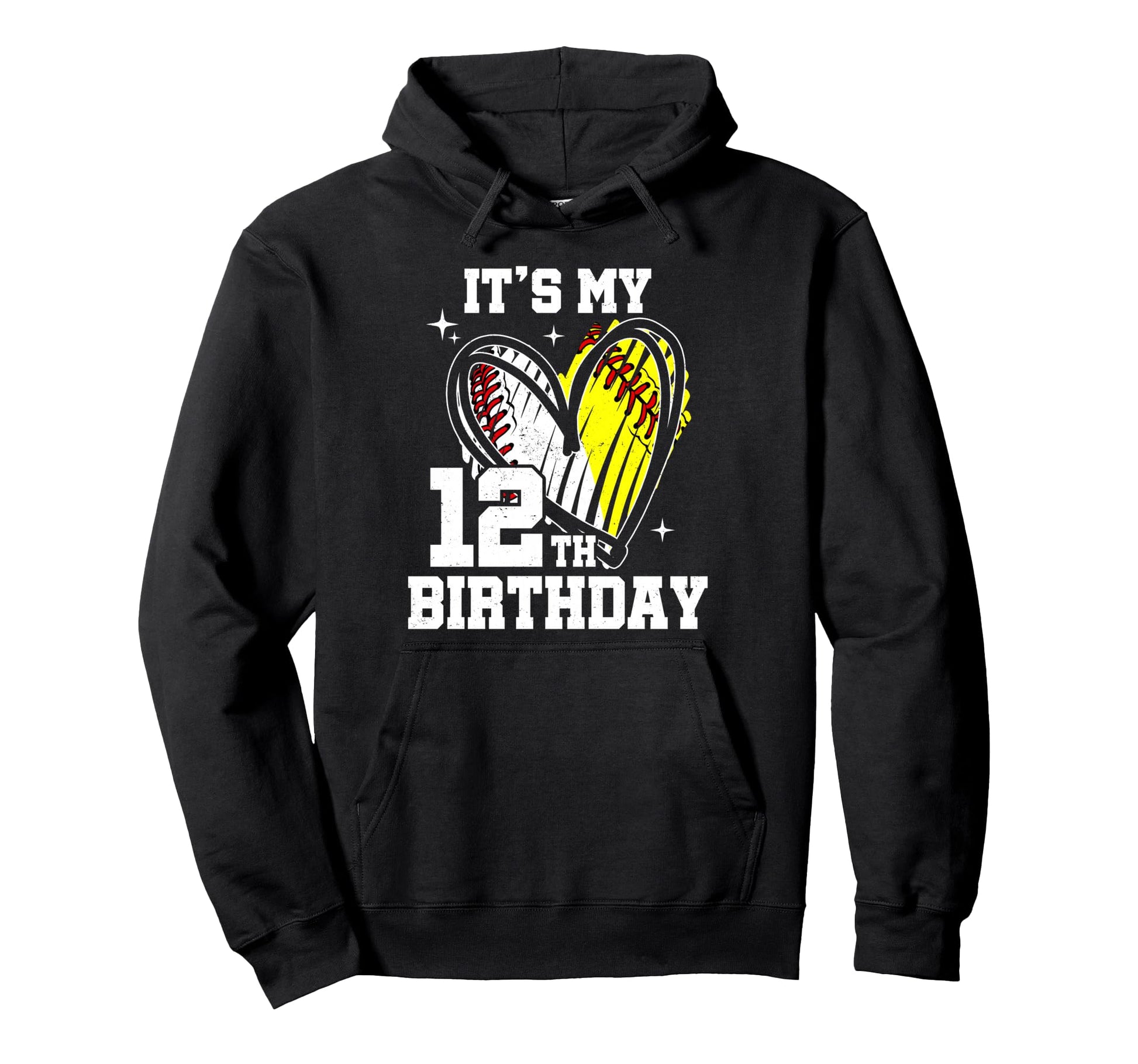 Its My 12Th Birthday Baseball Softball Heart Hoodie - Graphic Print Unisex - T-Shirt, Sweatshirt, Hoodie