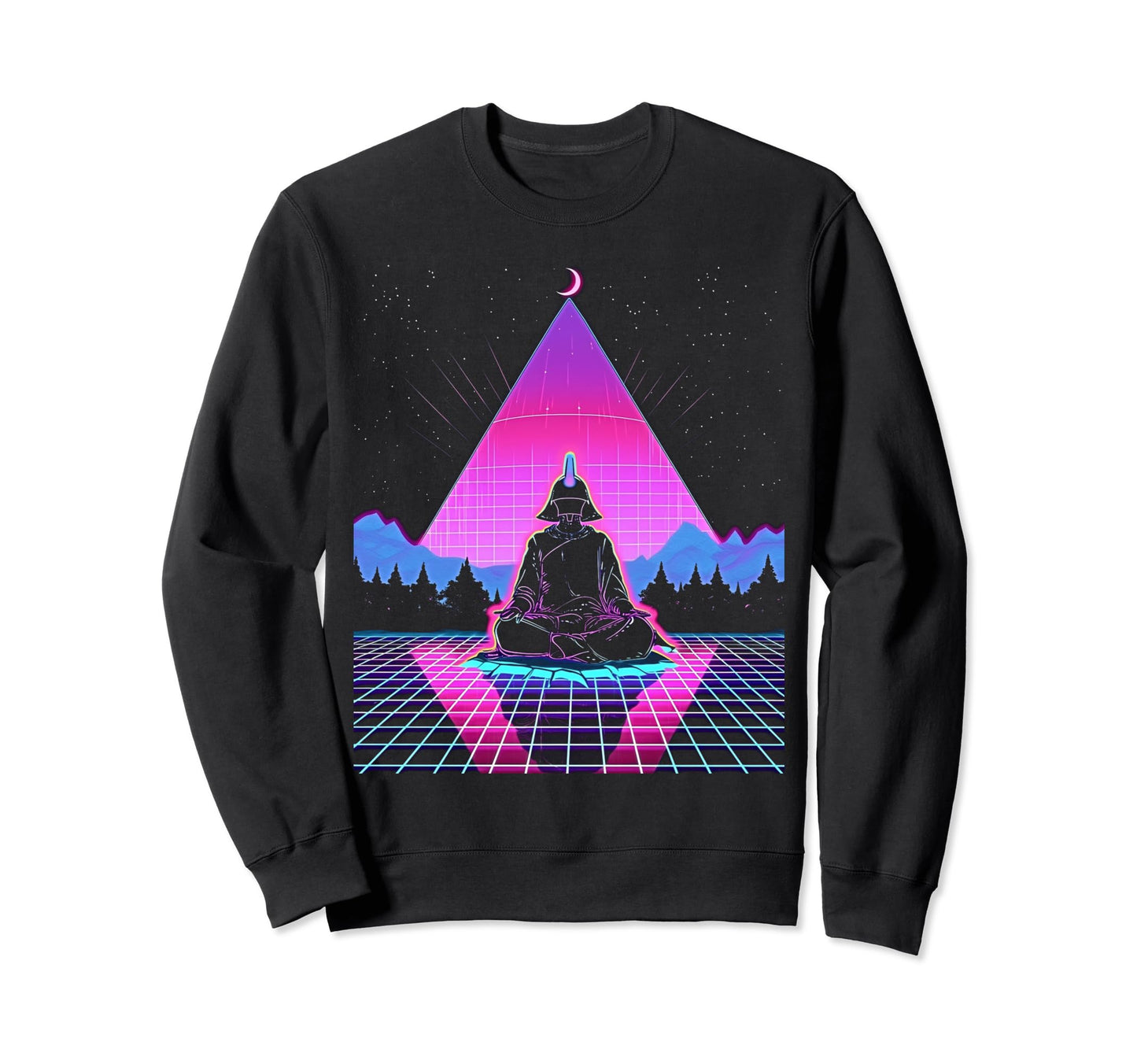 Synthwave Alien Buddha Cyberpunk Sweatshirt - Fun Novelty Design Unisex - T-Shirt, Sweatshirt, Hoodie