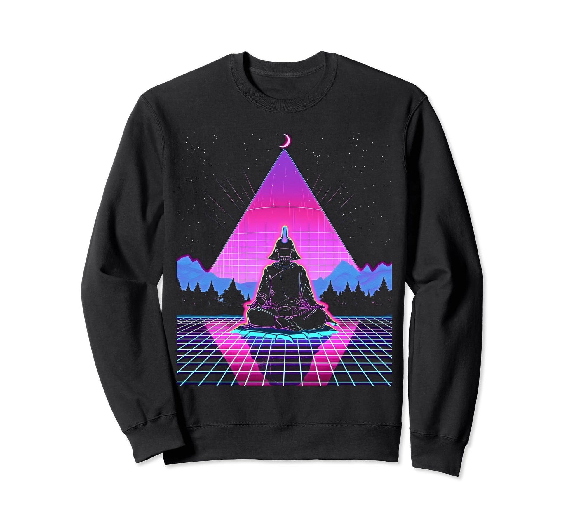 Synthwave Alien Buddha Cyberpunk Sweatshirt - Fun Novelty Design Unisex - T-Shirt, Sweatshirt, Hoodie