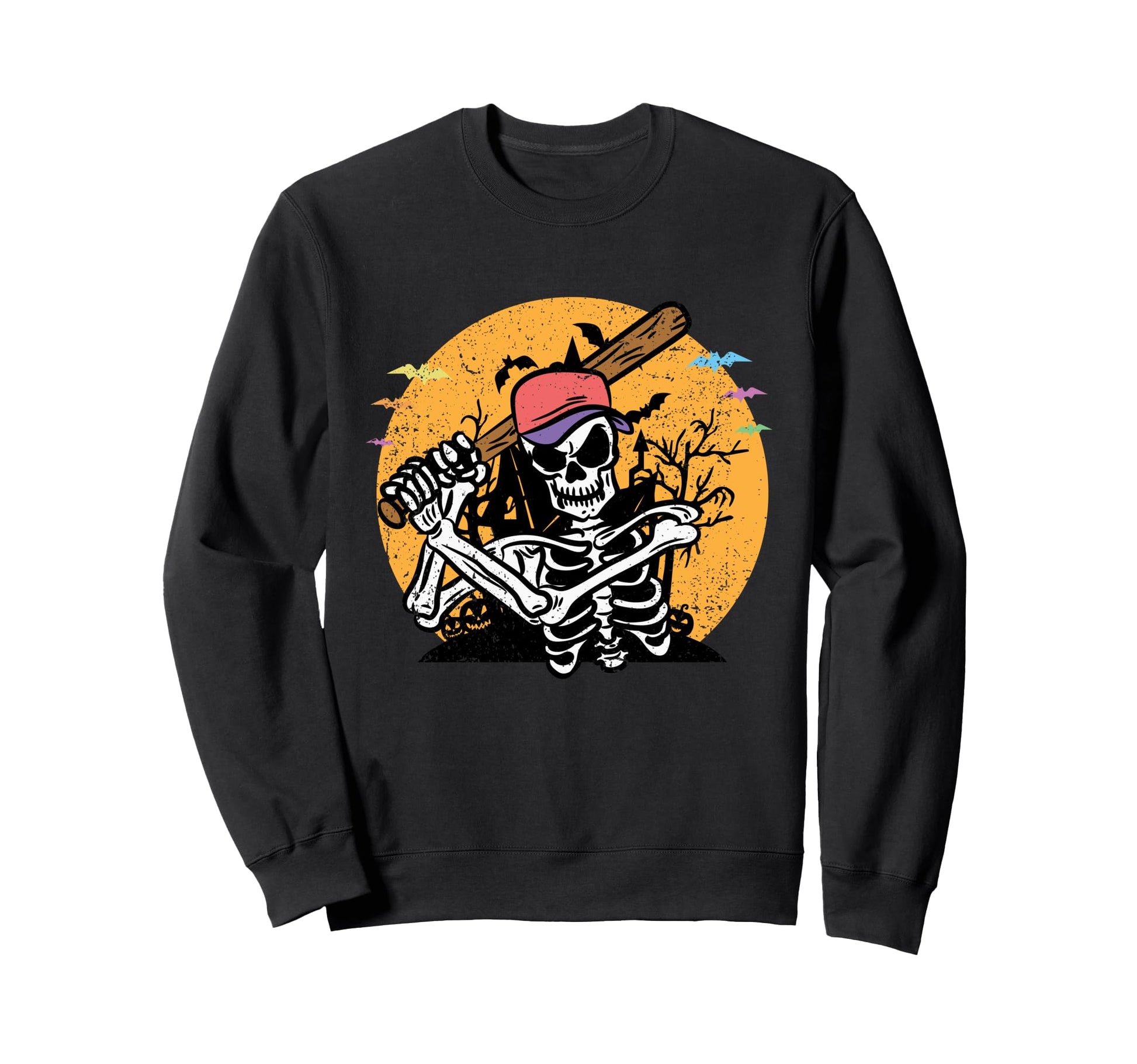 Skull Baseball Halloween Funny Sweatshirt - Minimalist Print for Adults - T-Shirt, Sweatshirt, Hoodie